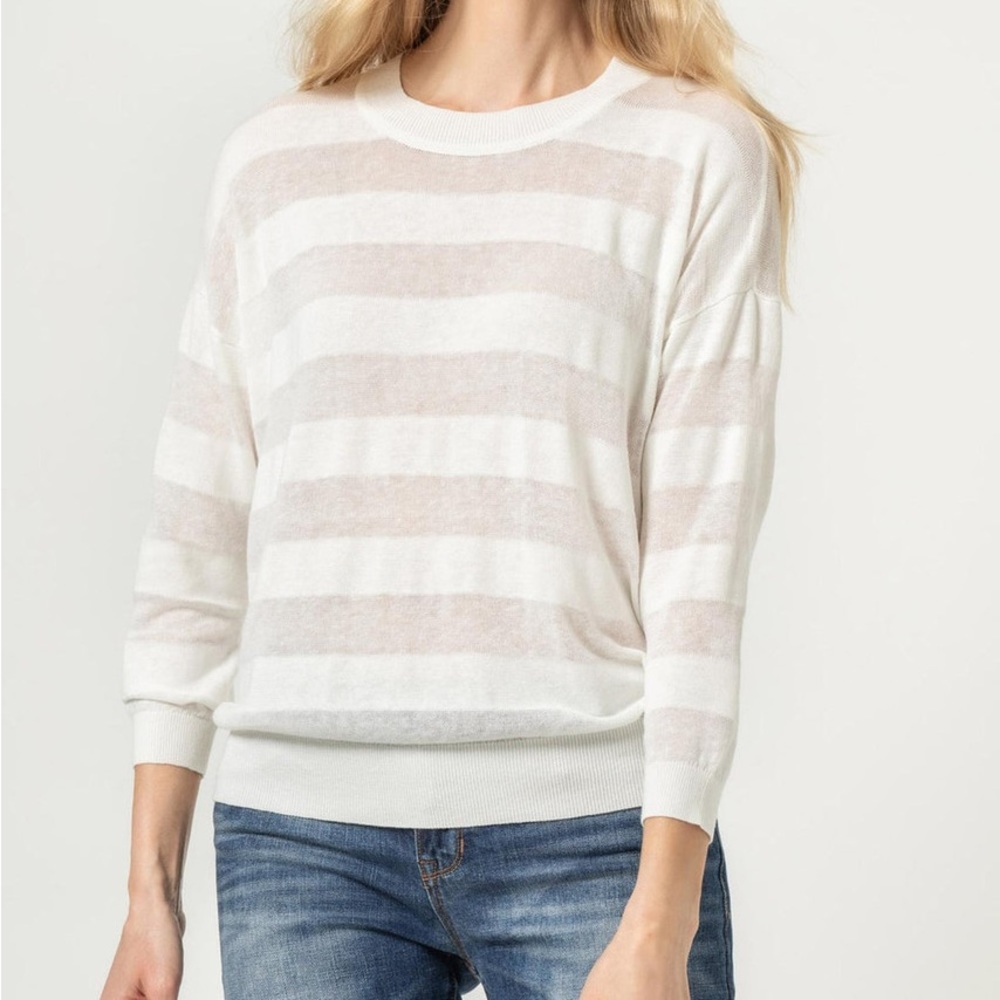 LILLA P Shadow Stripe Jewel Neck Sweater